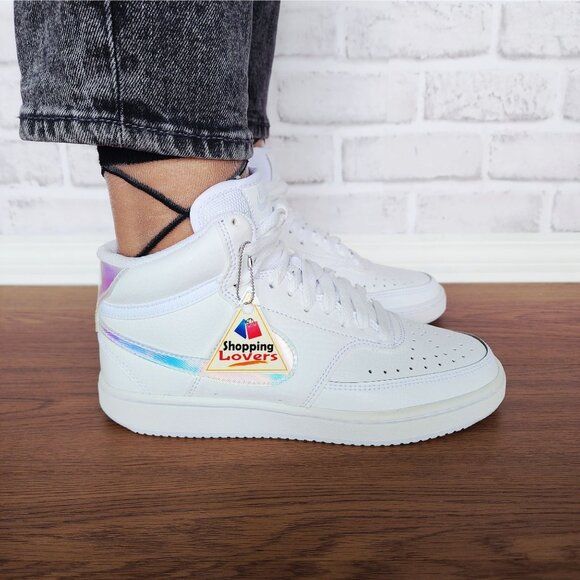 ❤️Nike Court Vision Mid Sz 6.5 Women's Shoes Sneaker White Iridescent FD0819-100 - Picture 5 of 14